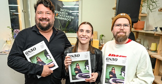 Valentina Marchetti (Projektleitung „6850#15“ Stadtmarketing Dornbirn), Clemens Hinteregger und Dieter Grabher (beide Werbeagentur IRR)