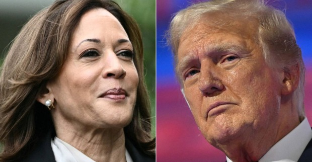 Ein Porträt von Kamala Harris neben dem Donald Trumps
