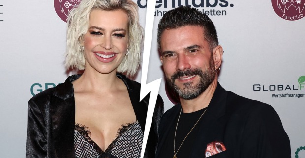 Verena Kerth und Marc Terenzi vor einer Fotoleiwand. Zwischen ihnen ist ein Blitz der die Trennung verdeutlicht.