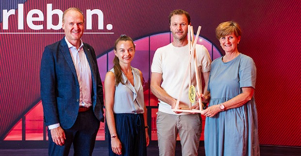 Bgm. Guido Flatz (Obmann Regio Bregenzerwald), Projektleiterin Marion Schneider, Johannes Batlogg (Obmann Handwerkverein Bezau) und Messe GF Sabine Tichy-Treimel (v.li.)