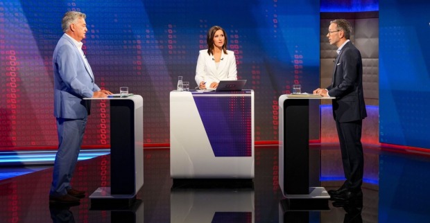 Kogler und Kickl bei der Konfrontation im ORF-Studio