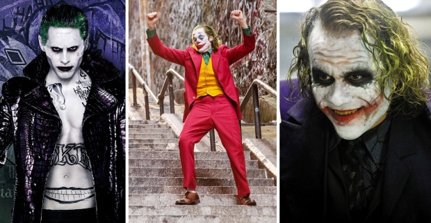 Drei Joker aus verschiedenen Filmen nebeneinander.