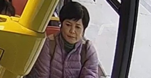 Chinesische Frau mit lila Jacke