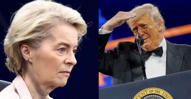 EU-Kommissionspräsidentin Ursula von der Leyen im Profil; US-Präsident Donald Trump bei einer Rede