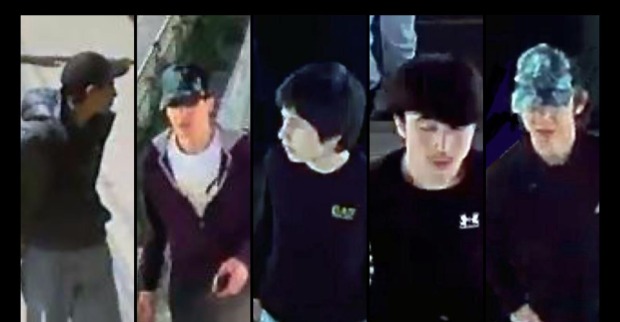 Fünf Jugendliche auf Aufnahmen von Sicherheitskameras