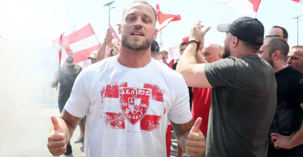 Marko Arnautovic während der Präsentation bei seinem neuen Verein Roter Stern Belgrad