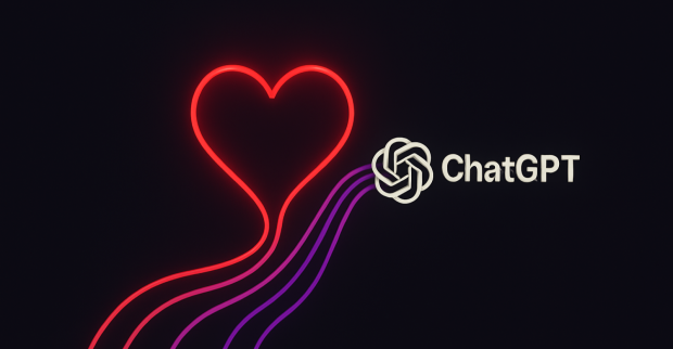 Ein rotes Herz und der Schriftzug des ChatGPT-Logos