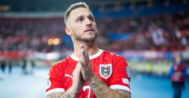 Marko Arnautovic (mit 45 Toren der neue Rekordtorschütze in der Nationalmannschaft) am Donnerstag, 09. Oktober 2025, nach Ende des Spiels zur WM-Qualifikation, Gruppe H, 7. Runde, zwischen Österreich und San Marino in Wien