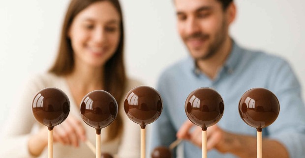 Zwei Menschen, die Mozartkugeln machen