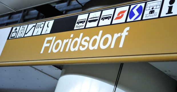 Stationsschild der U6-Station Floridsdorf im 21. Wiener Gemeindebezirk