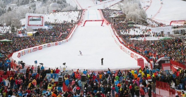 Skiabfahrtspiste in Kitzbühel beim Hahnenkamm Rennen