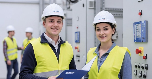 Ausbildner mit weiblichem Lehrling | Credit: Sprecher Automation