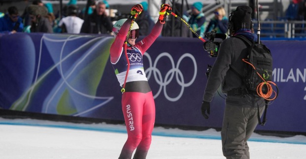Ariane Rädler bei der Abfahrt zur Olympia-Damen-Kombination-2026 in Cortina d'Ampezzo