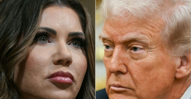 Kristi Noem und Donald Trump im Porträt-Vergleich