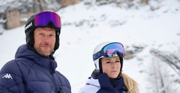 Lindsey Vonn und Aksel Lund Svindal bei einer Streckenbesichtigung
