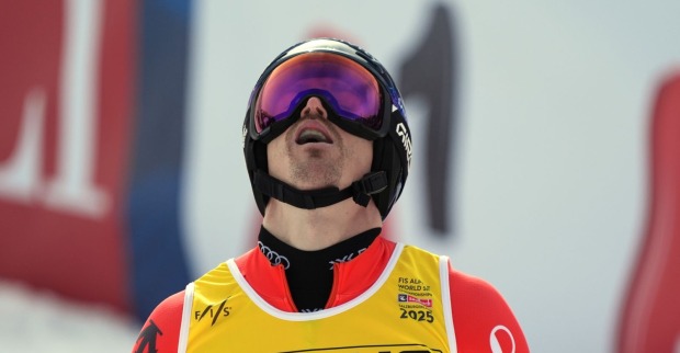 Marc Rochat während eines Slalom-Rennens bei der SKi-WM-2025 in Saalbach-Hinterglemm
