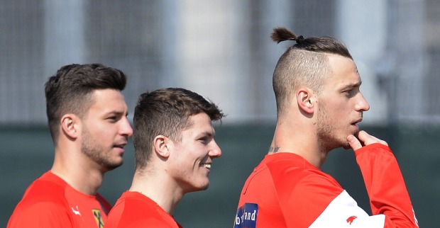 Marco Djuricin, Marcel Sabitzer und Marko Arnautovic während des Trainings des ÖFB-Teams.