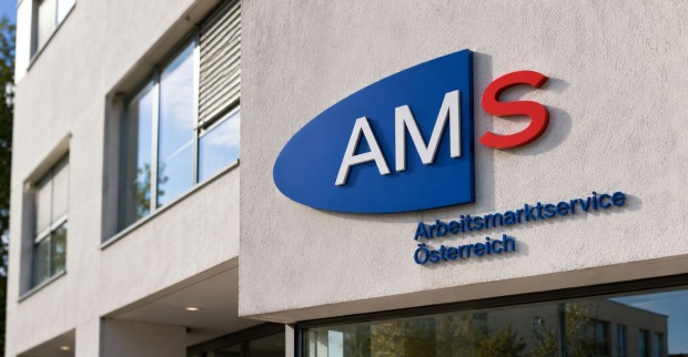 AMS Arbeitsmarktservice Österreich Gebäude Schild Arbeitslosigkeit steigt Statistik Mai 2026