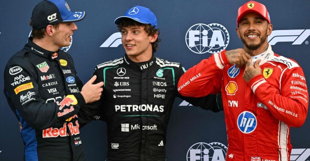 Max Verstappen, Kimi Antonelli und Lewis Hamilton nach dem Qualifying von Monaco