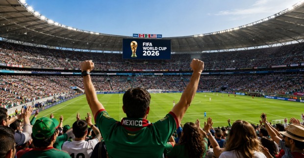Fans im Stadion bei der WM 2026 während Sicherheitskontrollen und strengen Stadionregeln zu verbotenen Gegenständen