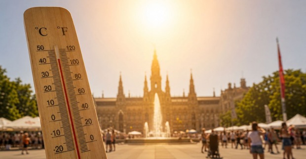 Wetterwarnung Österreich Hitze Thermometer über 35 Grad Wien Innenstadt Sommer Hitzewelle