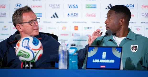 Spanien vs. Österreich: Ralf Rangnick und David Alaba bei der PK vor dem Spiel.