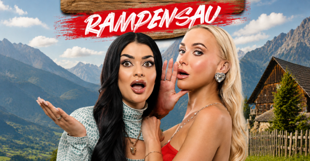 Beverly und Elsa bei Forsthaus Rampensau 2026 vor Bergkulisse