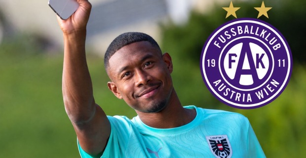 David Alaba, daneben ist das Logo des FK Austria Wien zu sehen