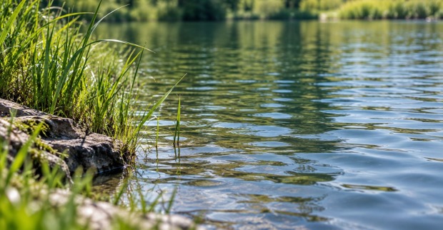 Symbolbild eines Teichufers mit Wasser und Schilf. Ein zweijähriger Bub war in Graz in einen Teich gestürzt.