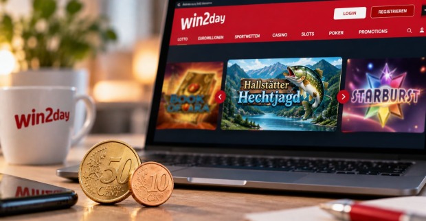 win2day mit 50-Cent- und 10-Cent-Münze als Symbol für den Rekordgewinn mit 60 Cent Einsatz