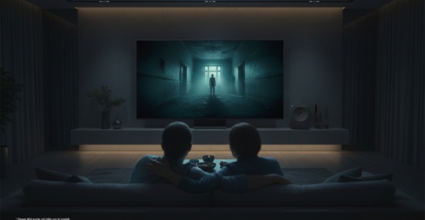 Zuseher sehen sich gemeinsam einen Horrorfilm an | Credit: AI-bearbeitet/Samsung