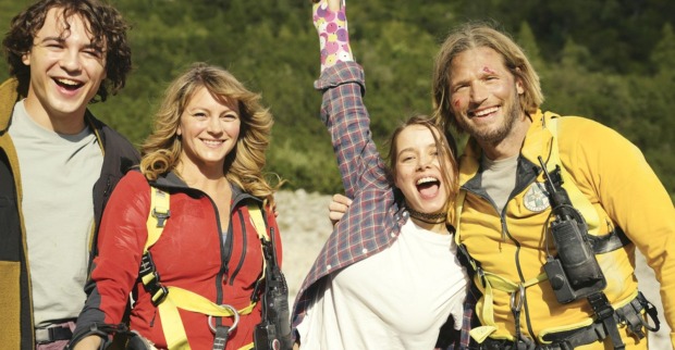 Von links: Marinus Hohmann, Luise Bähr, Lisa Junick und Sebastian Ströbel im Geröllfeld am Dachstein