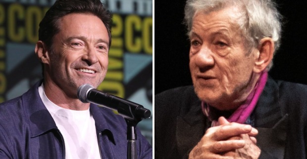 Bildercollage von Hugh Jackman und Ian McKellen, Kollegen des verstorbenen Patrick Stewart