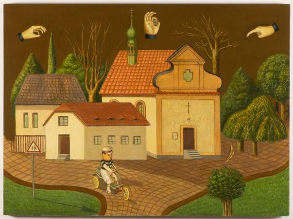 Tiché městečko / Quiet little town, 2025
tempera, olej na desce / tempera, oil on board
70x95 cm