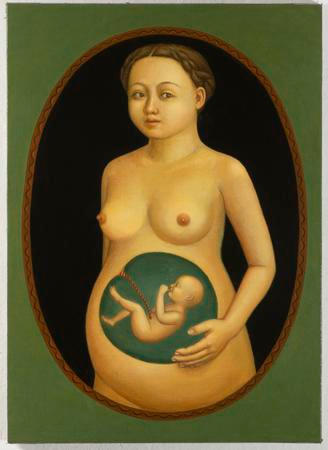 Sen ve snu (autoportrét) / Dream within a Dream (Self-Portrait), 2025
tempera, olej na desce / tempera, oil on board 
40 x 35,5 cm