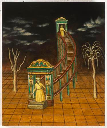 Stojíte u vchodu a zároveň u východu / You are standing at the entrance and at the exit at the same time, 2025
tempera, olej na desce / tempera, oil on board
33 x 27 cm