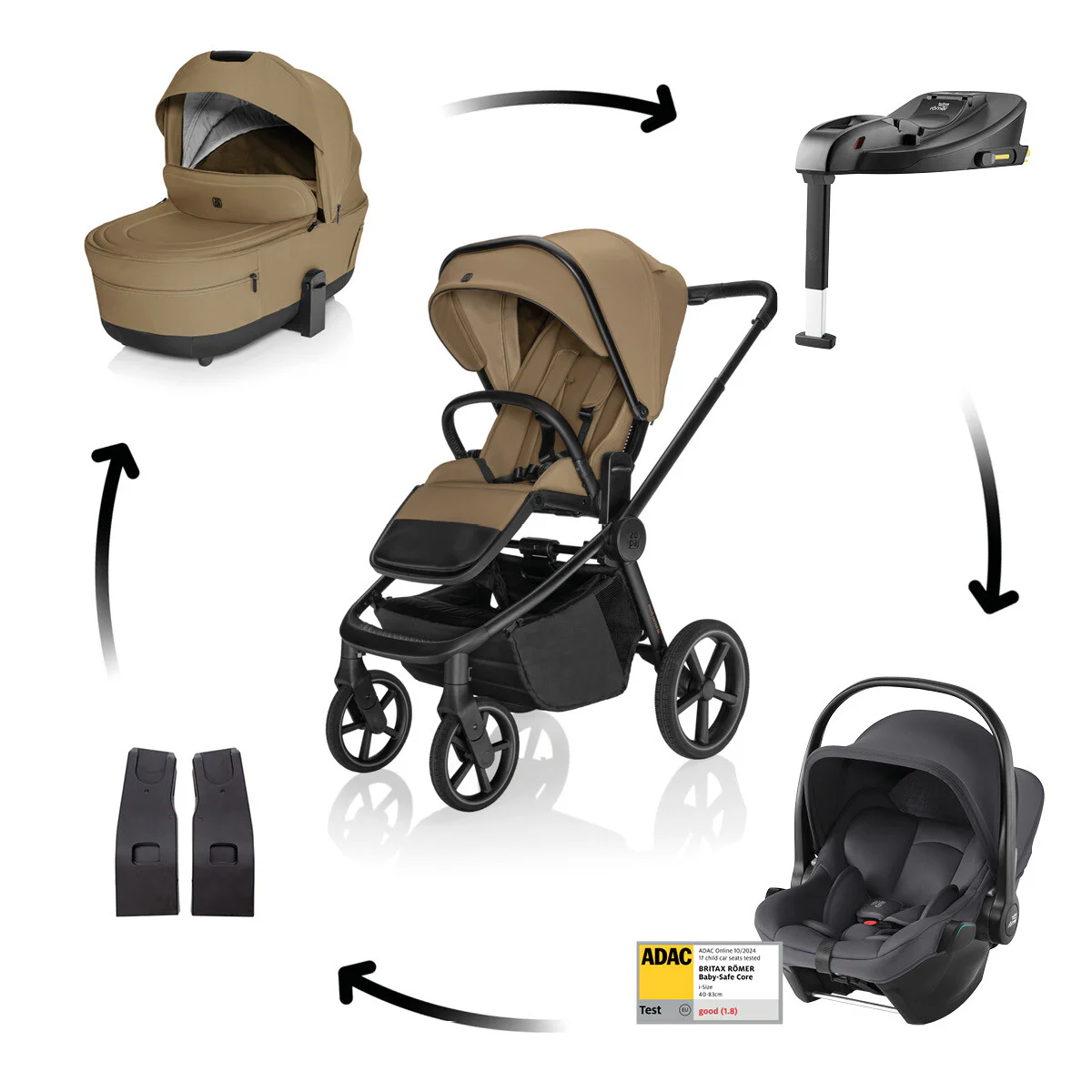 Zopa Kočík Move Cross 5X + autosedačka Baby-Safe Core + základňa Baby-Safe Core, Latte Beige