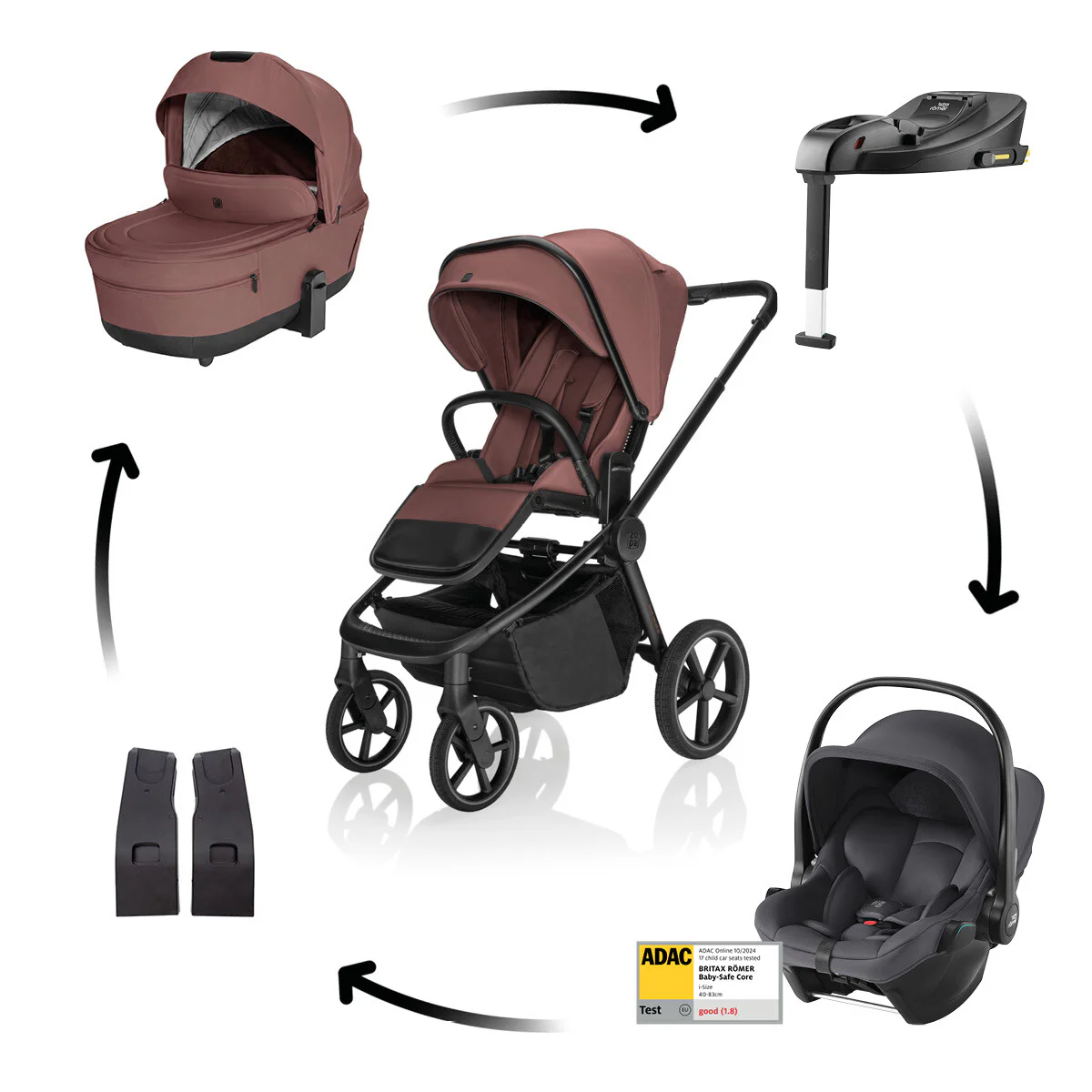 Zopa Kočík Move Cross 5X + autosedačka Baby-Safe Core + základňa Baby-Safe Core, Amber Brown