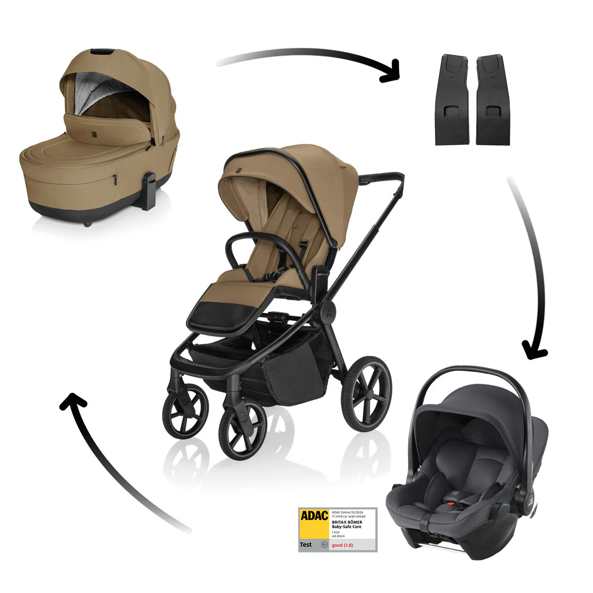 Zopa Kočík Move Cross 5X + autosedačka Baby-Safe Core, Latte Beige