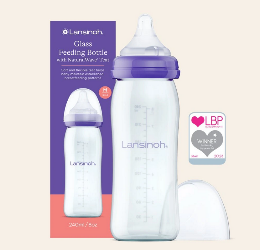 Lansinoh Sklenená dojčenská fľaša 240ml s NaturalWave TM cumlíkom (M)