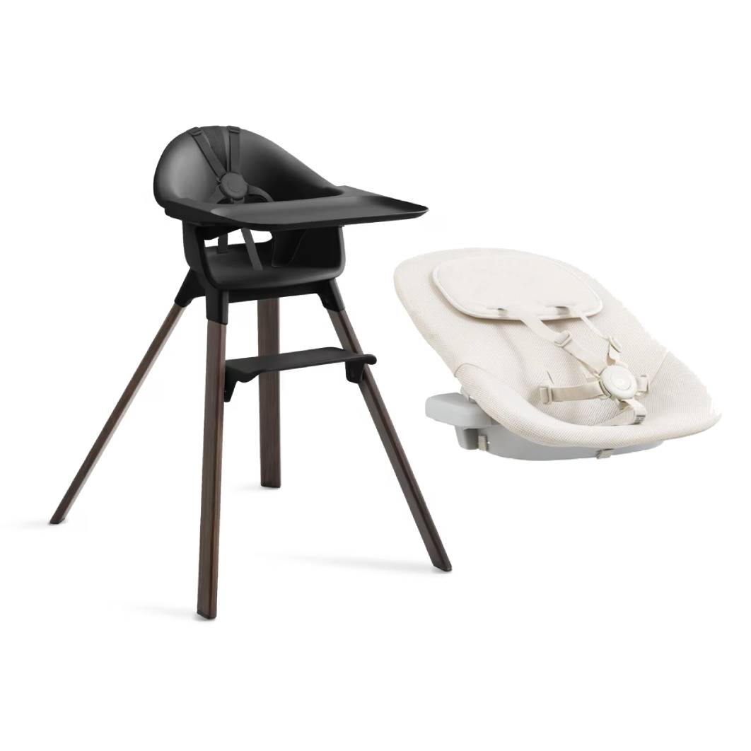 Stokke stolička Clikk High Black/Warm Brown + Newborn set