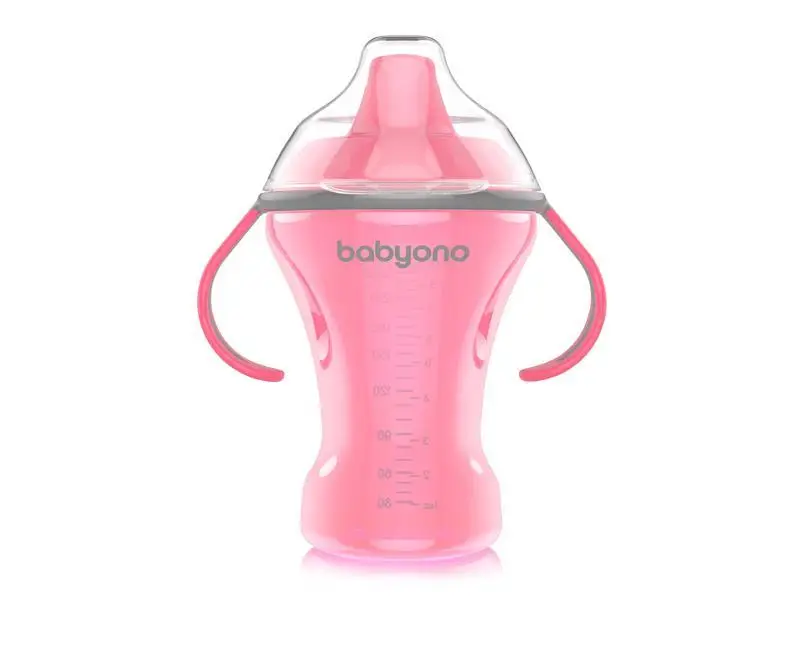 BABYONO Hrnček netečúci s tvrdým náustkom Natural Nursing 260 ml ružová