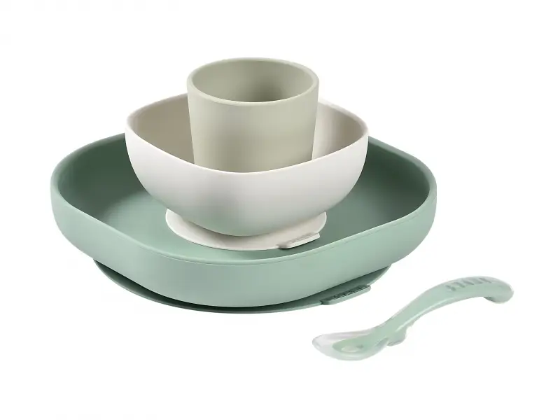 Beaba Jedálenská sada silikónová 4-dielna Sage Green / Misty Green