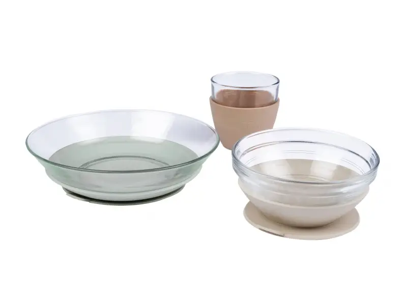 Beaba Jedálenská sada sklenená s prísavkami Natural