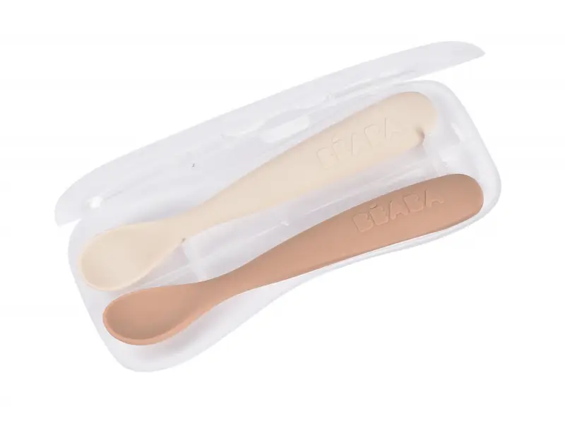 Beaba Prvé lyžičky silikónové 2 ks s puzdrom Clay Praline