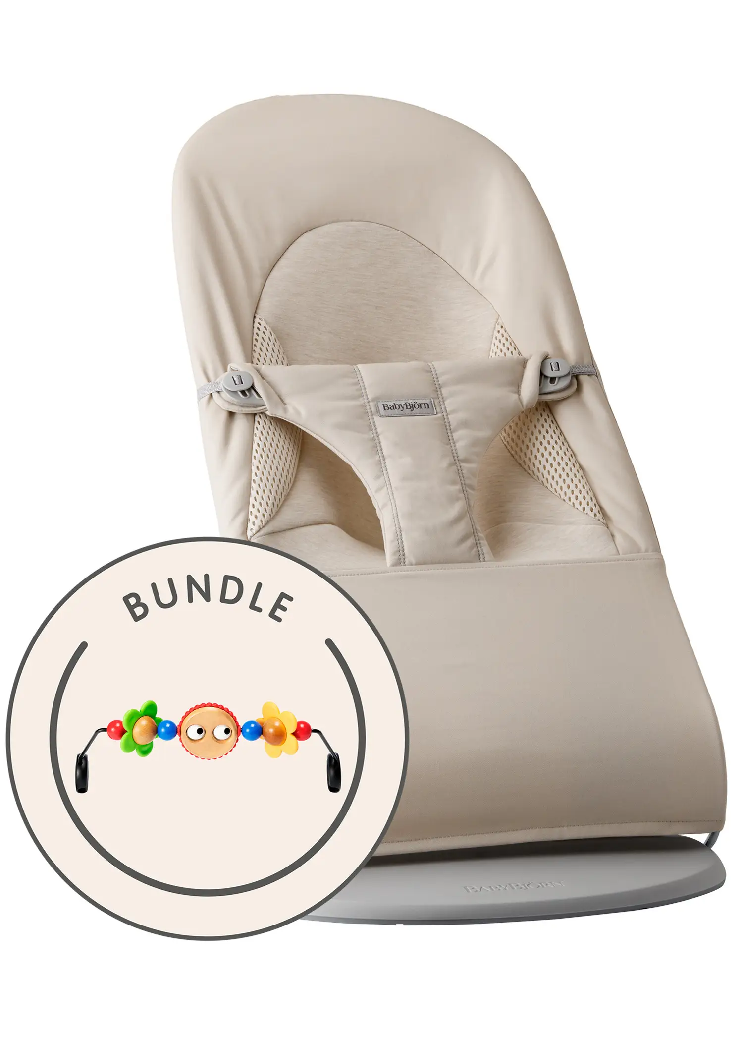 Babybjorn Lehátko Bouncer SOFT TRI-FABRIC Light Beige/Jersey+ hračka Googly Eyes