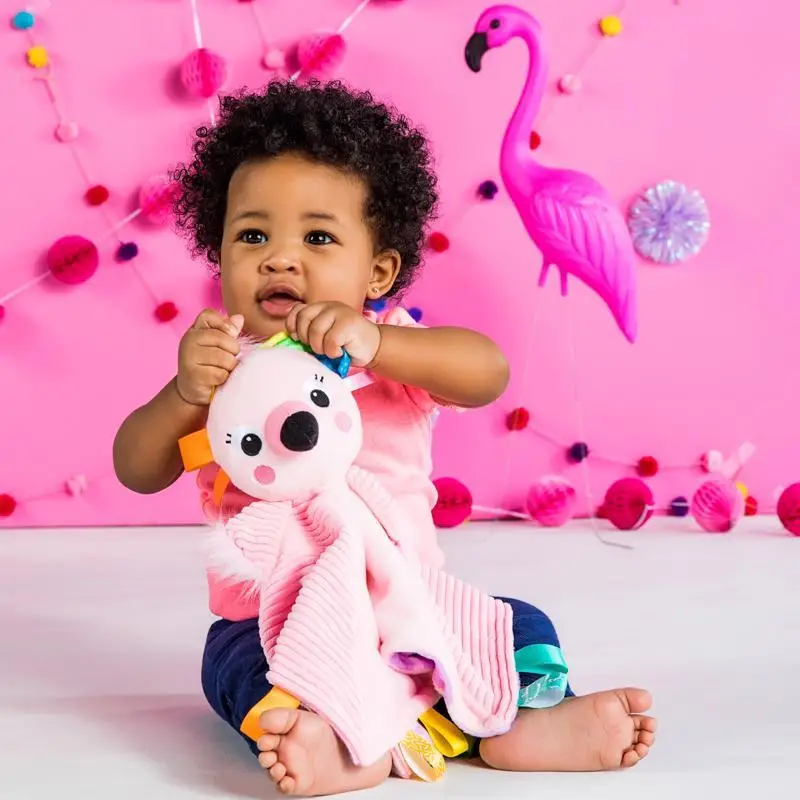 BRIGHT STARTS Maznacia dečka s hlavou Cuddle'n Tags plameniak 0m+