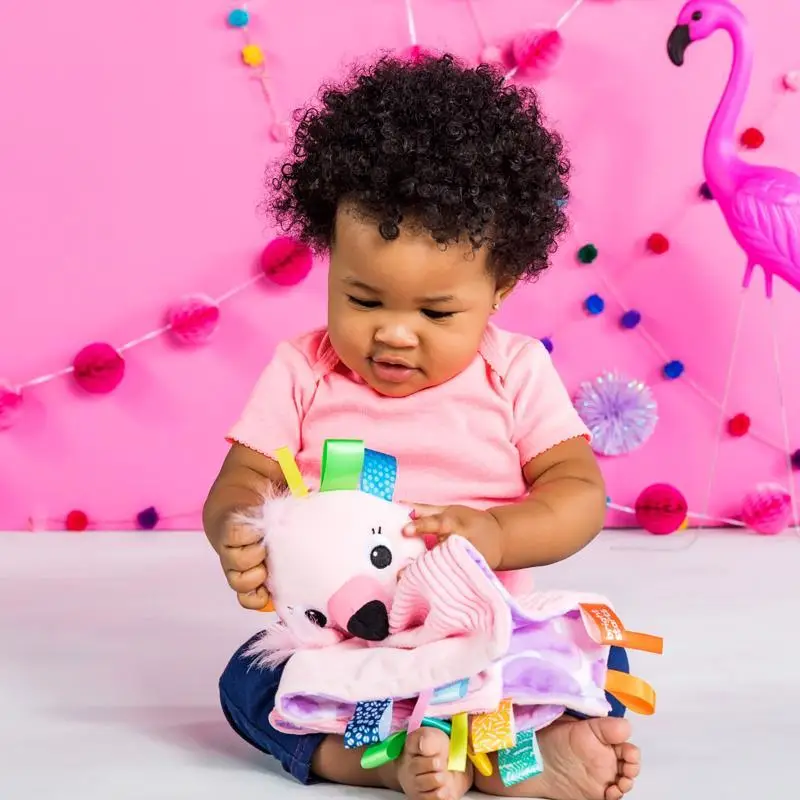 BRIGHT STARTS Maznacia dečka s hlavou Cuddle'n Tags plameniak 0m+