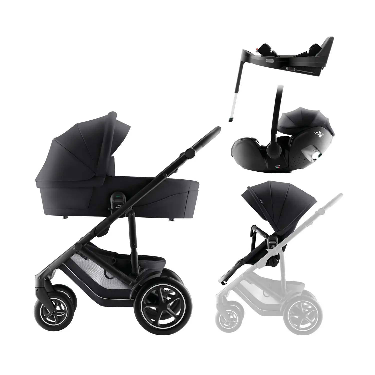 BRITAX Sada kočíka Smile 5Z + hlboká vanička + autosedačka Baby-Safe PRO + základňa Vario Base 5Z Style, Carbon Black