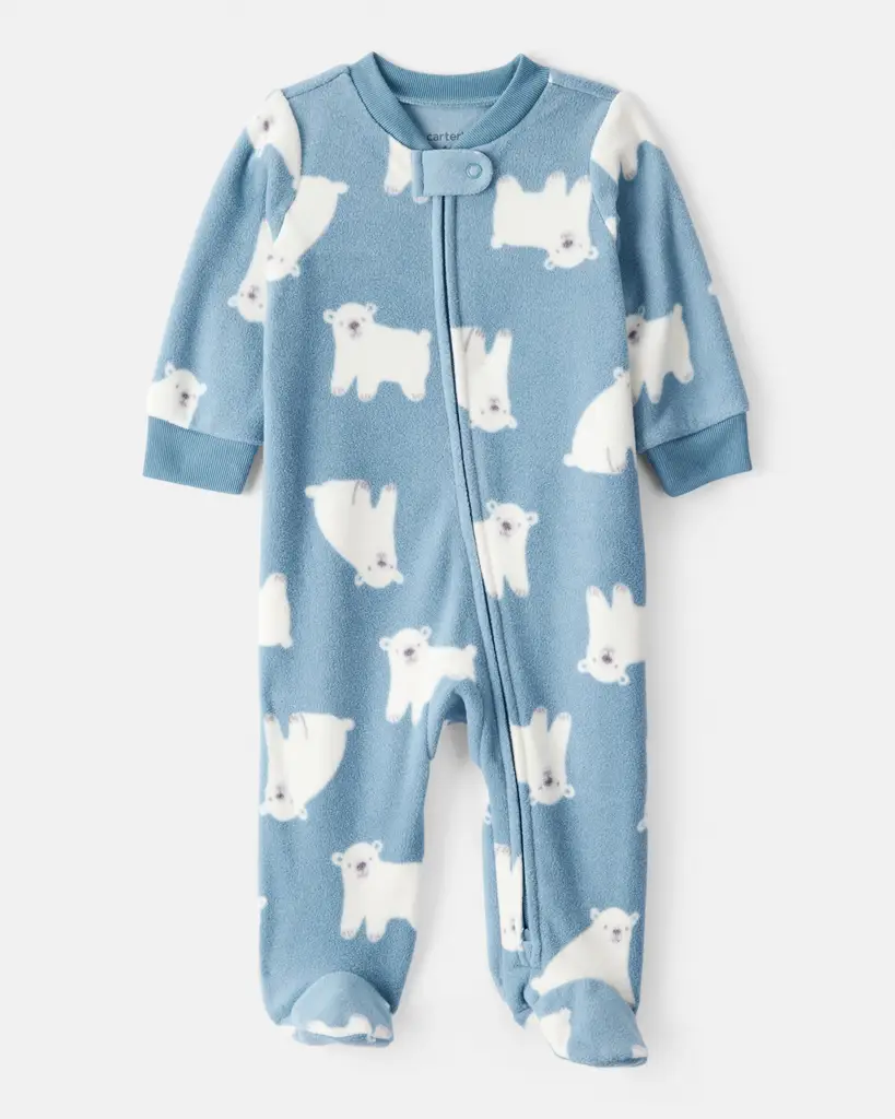 CARTER'S Overal na zips fleece Sleep & Play blue Polar bear chlapec 9m/veľ.74